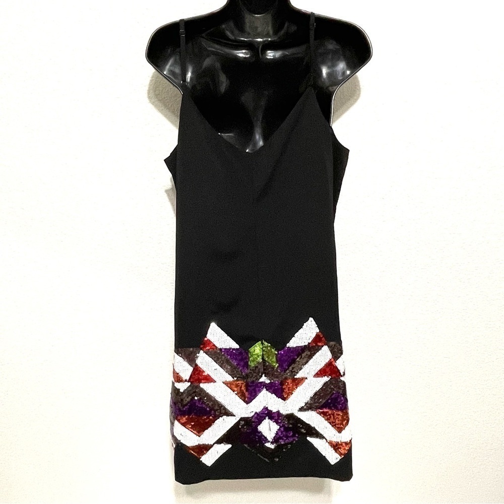 BeBe Woman Black Sequin Embellished Shift Dress Robe Tube Size L - Picture 6 of 16